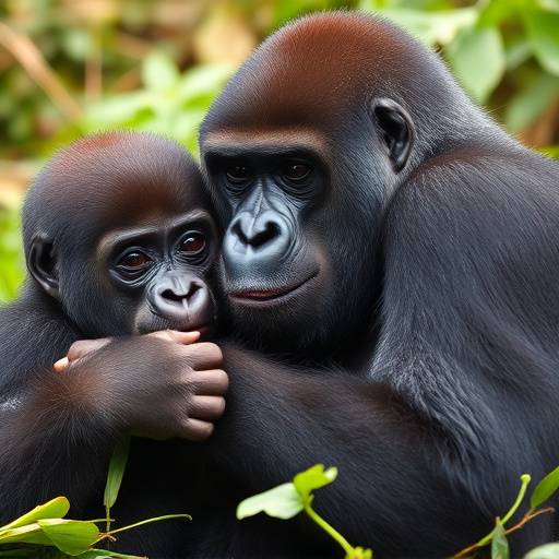 A family of gorillas in their natural habitat in Bwindi Impenetrable Forest