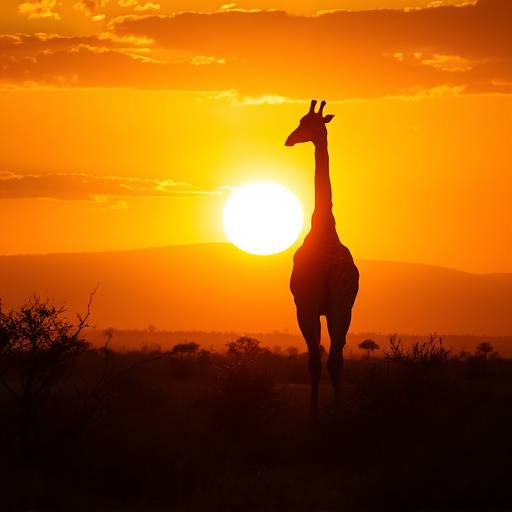 A giraffe silhouetted against the setting sun in Kidepo Valley National Park