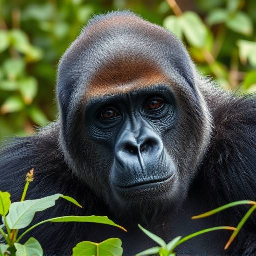 Mountain gorilla in its natural habitat in Bwindi Impenetrable National Park