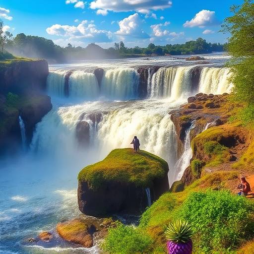 Murchison Falls, with powerful water cascading down into the Nile River