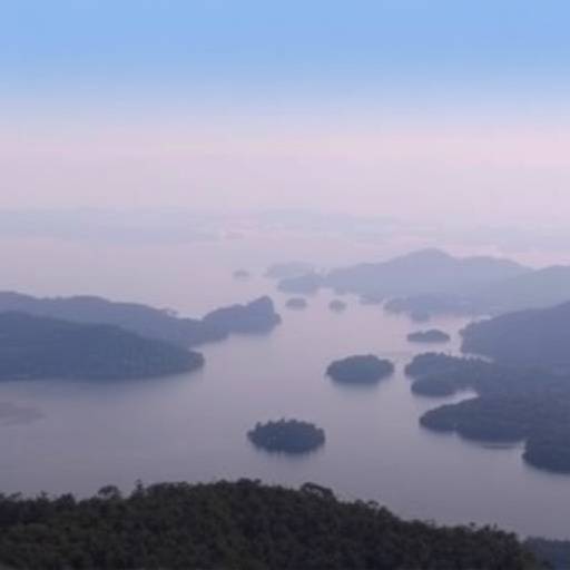 Panoramic view of Lake Bunyonyi with its islands and surrounding hills